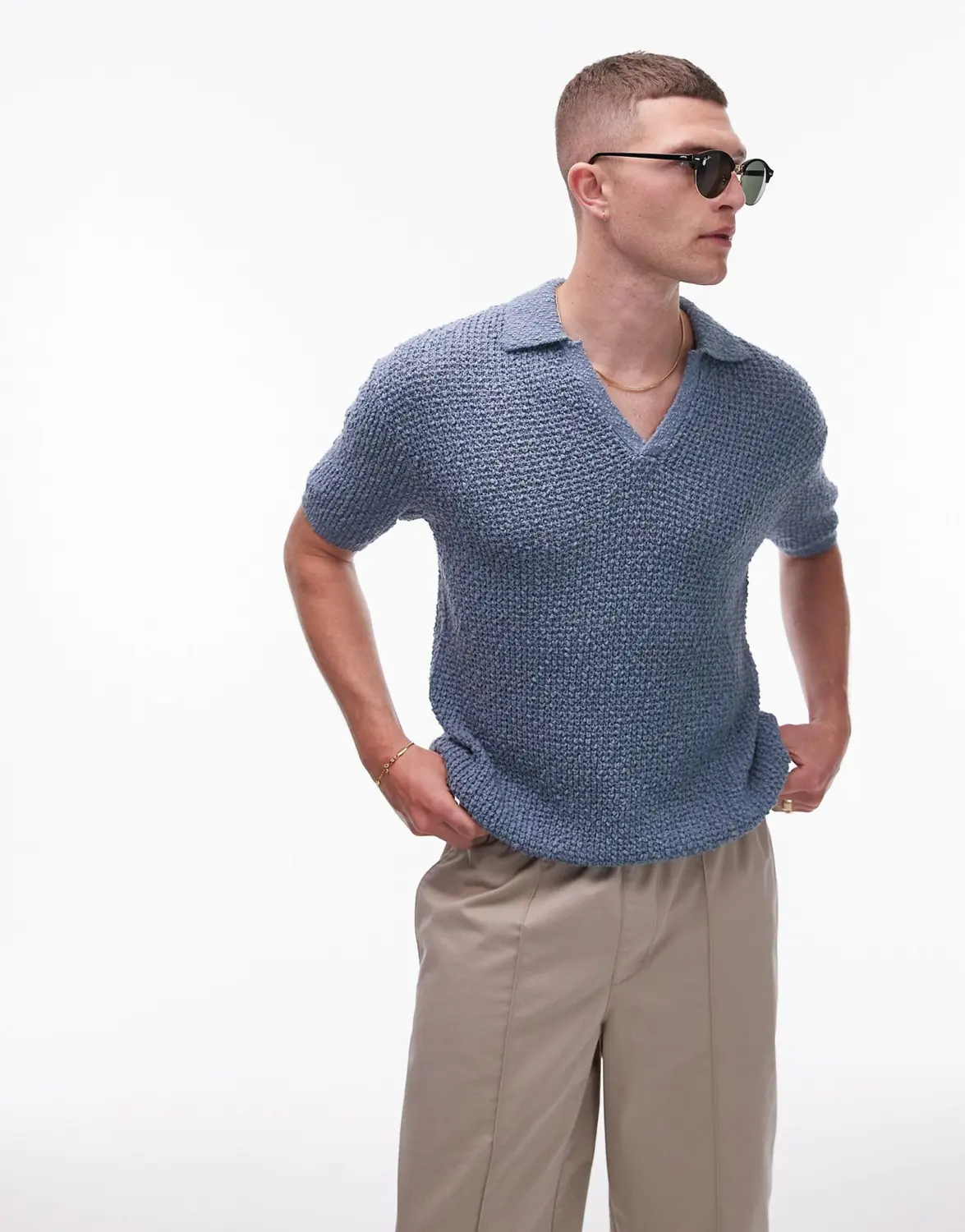 

Поло Topman Knitted Cotton Revere, синий