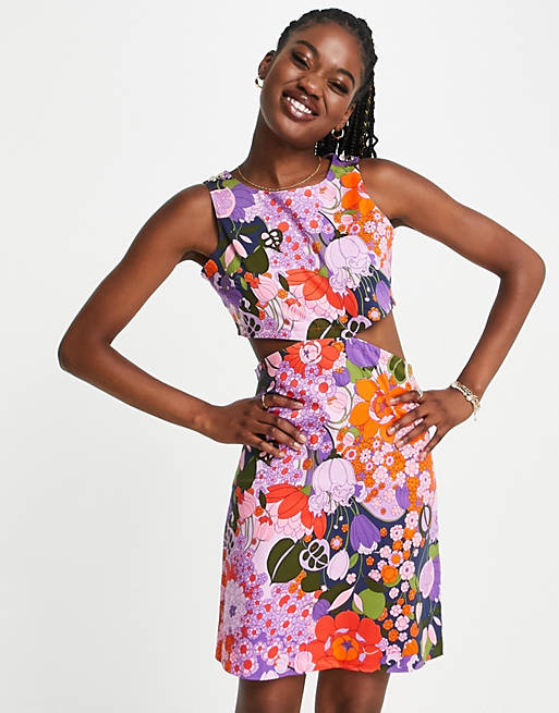 Сиреневое платье мини с цветочным принтом Morgan re pa накладка transparent для vivo v15 с принтом сиреневое поле