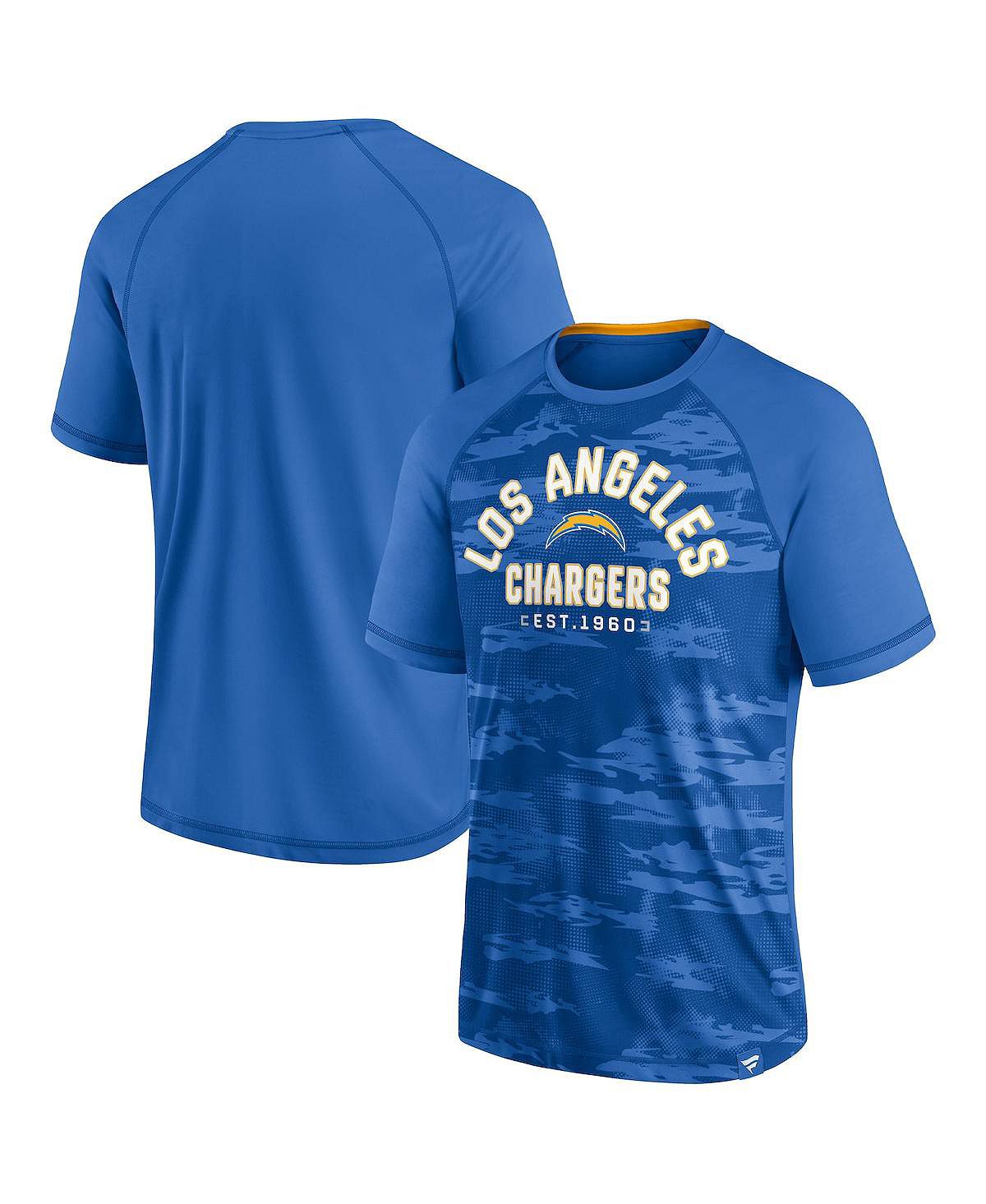 цена Мужская фирменная пудровая синяя футболка los angeles chargers hail mary с регланами Fanatics, синий
