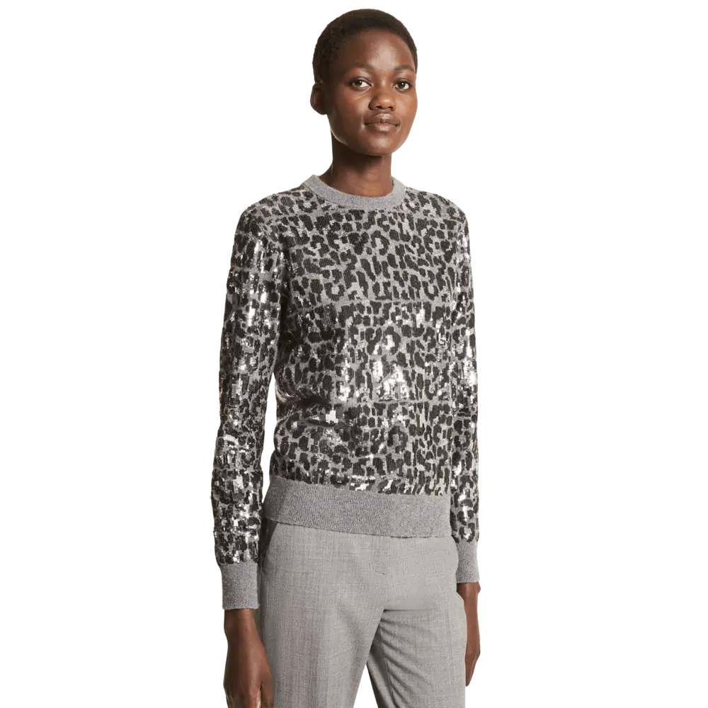 

Свитер Michael Kors Leopard Print Embroidered Cashmere, серый