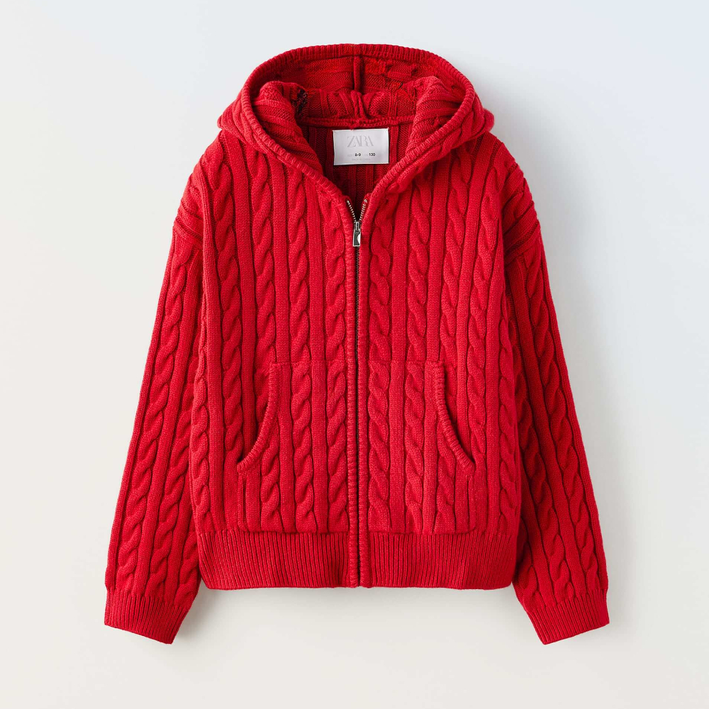 Кардиган для девочки Zara Cable-knit, красный prettylittlething роскошная спортивная куртка sand sculpt с капюшоном и длинными рукавами