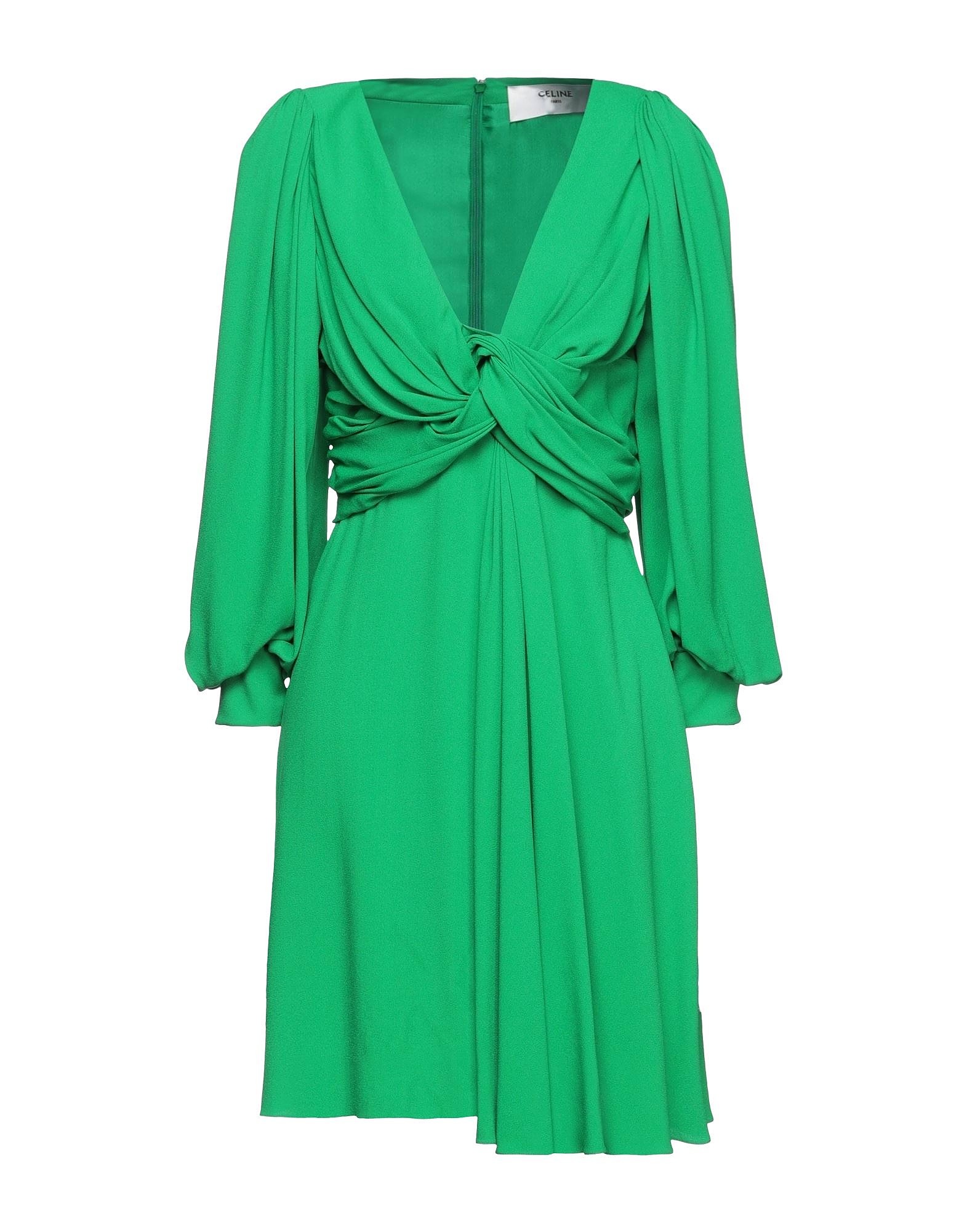 Платье короткое Celine, зеленый платье миди с v образным вырезом длинным рукавом фонариком и оборками