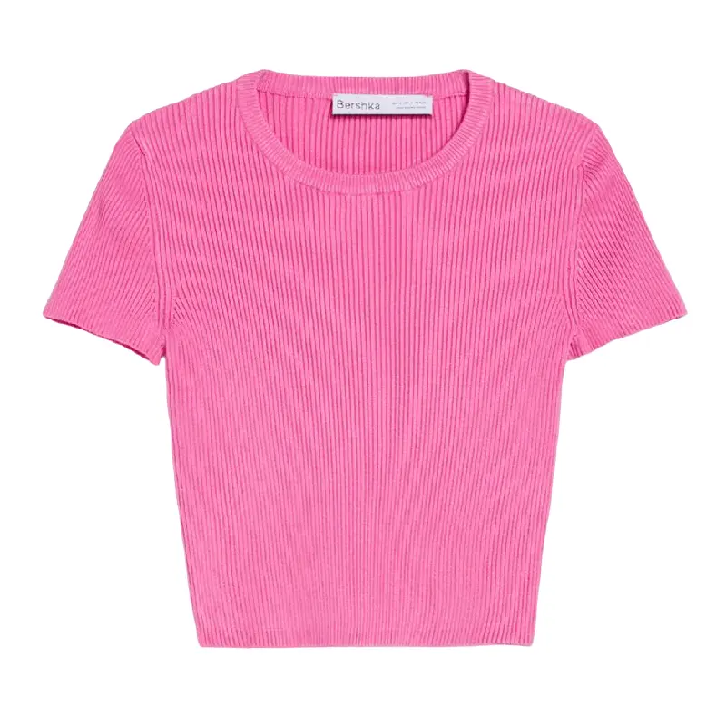

Футболка Bershka Ribbed Short Sleeve, розовый