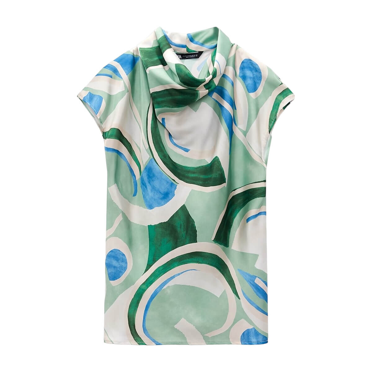 Топ Zara Satin With Print, зеленый/голубой