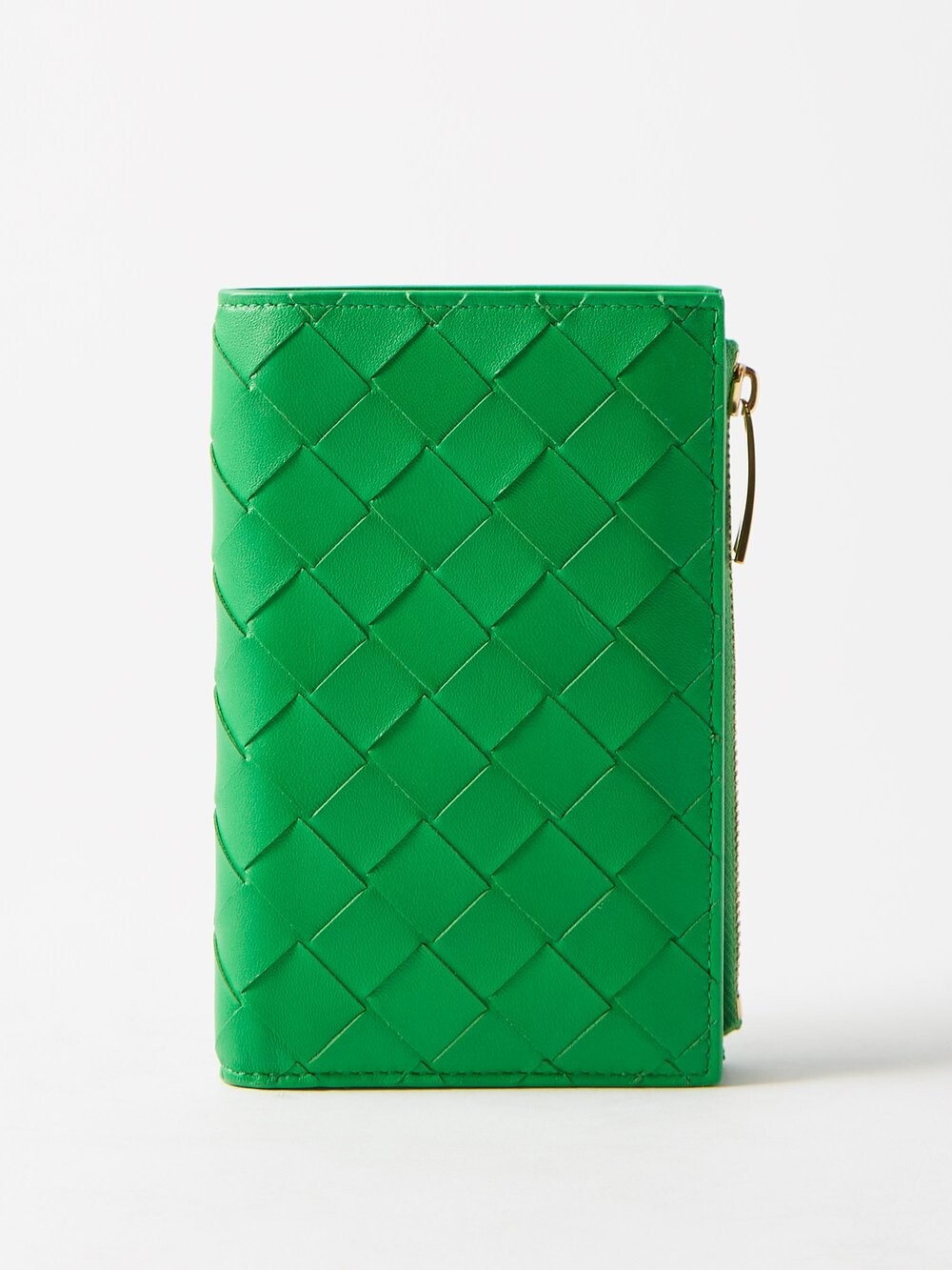 

Кожаный кошелек на молнии intrecciato Bottega Veneta, зеленый