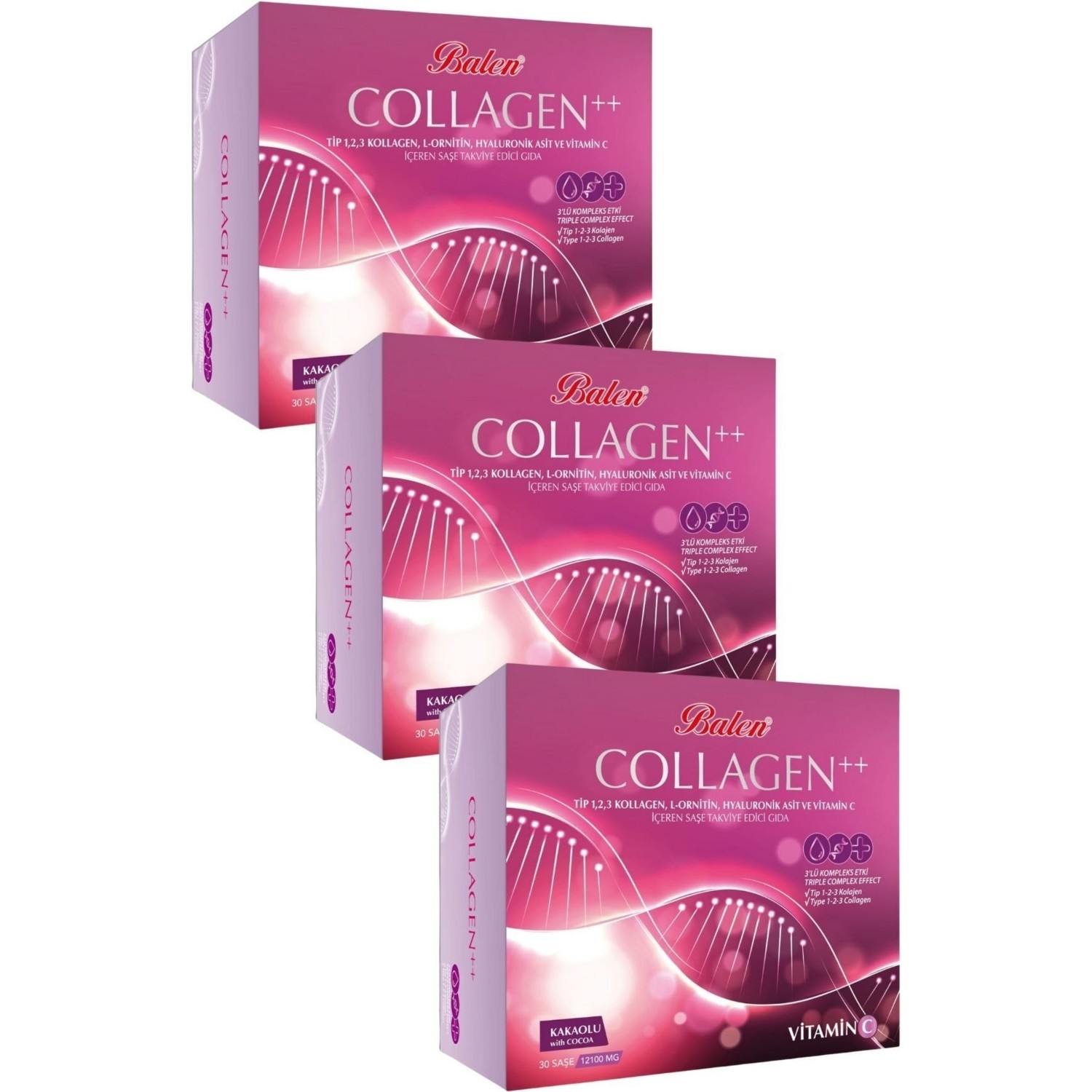 цена Пищевая добавка Balen Collagen 12100 мг, 3упаковки по 30 капсул