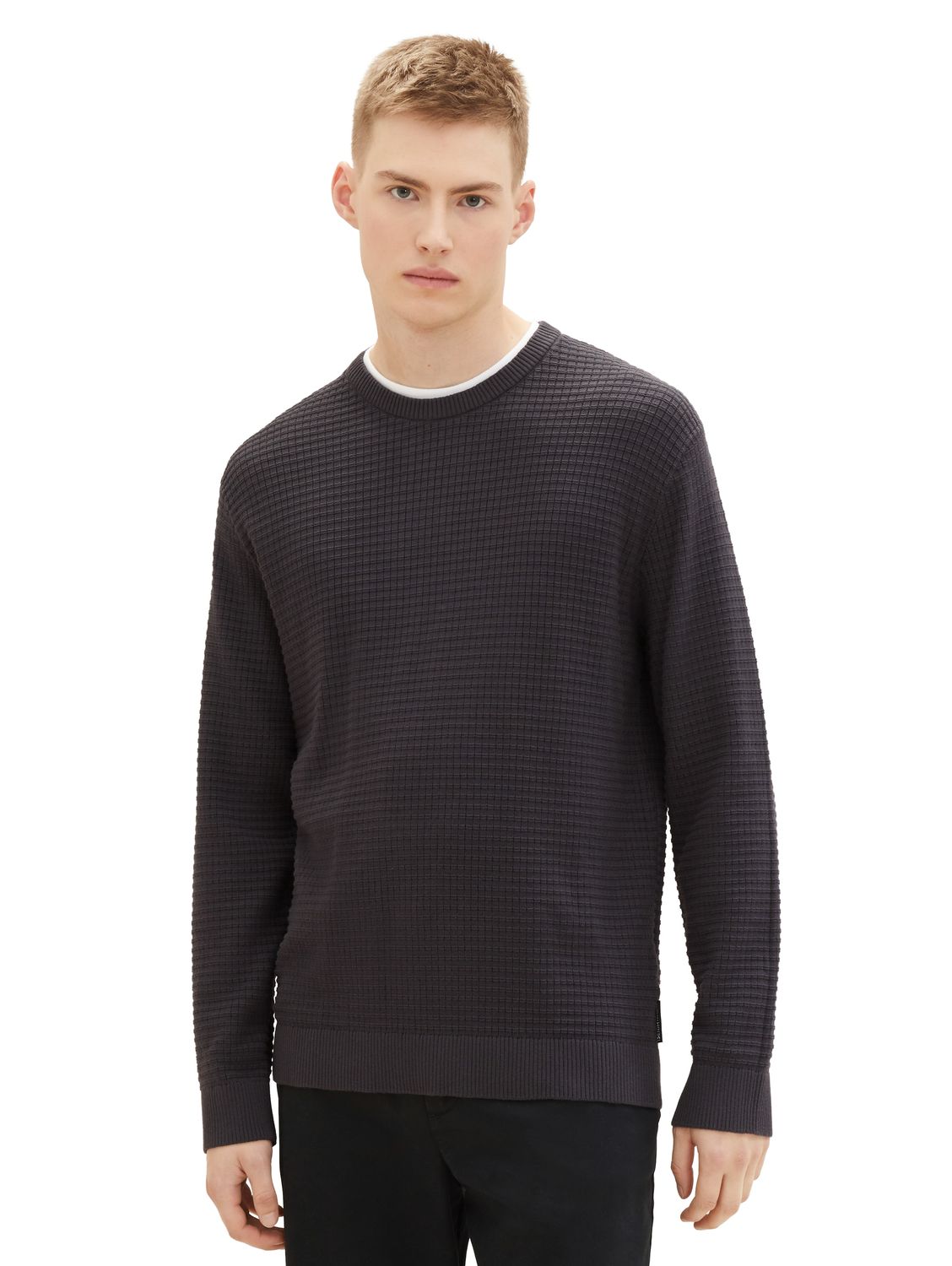 Пуловер TOM TAILOR Denim STRUCTURED DOUBLELAYER, серый пуловер tom tailor denim basic серый