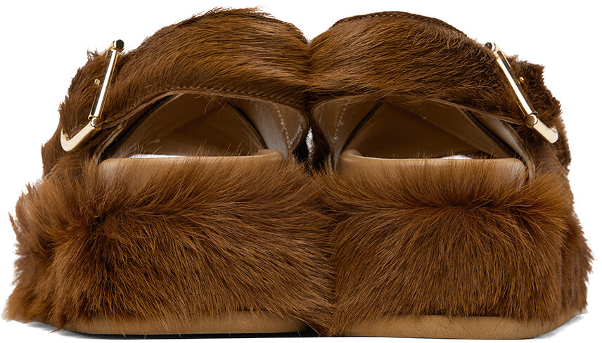 

Эксклюзивные коричневые сандалии Dries Van Noten SSENSE из искусственного меха