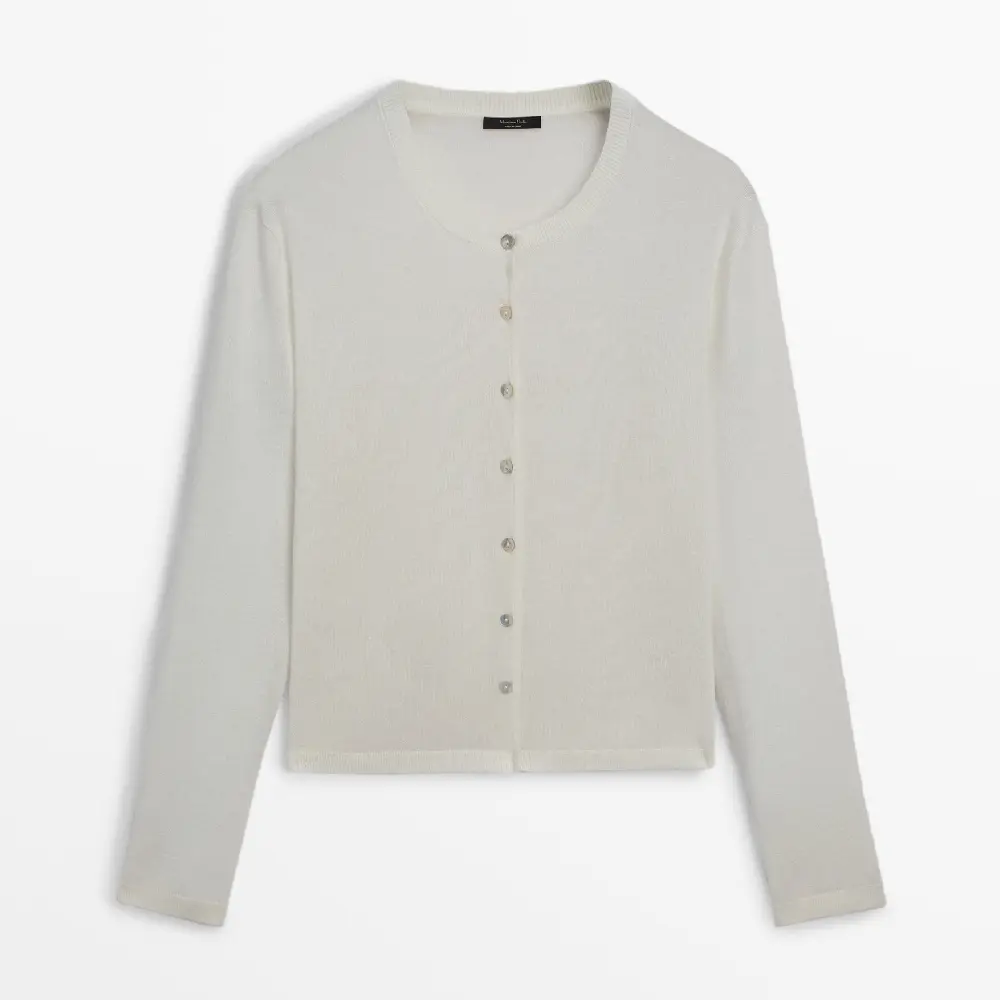 

Кардиган Massimo Dutti Plain Knit Button-up, кремовый, Бежевый