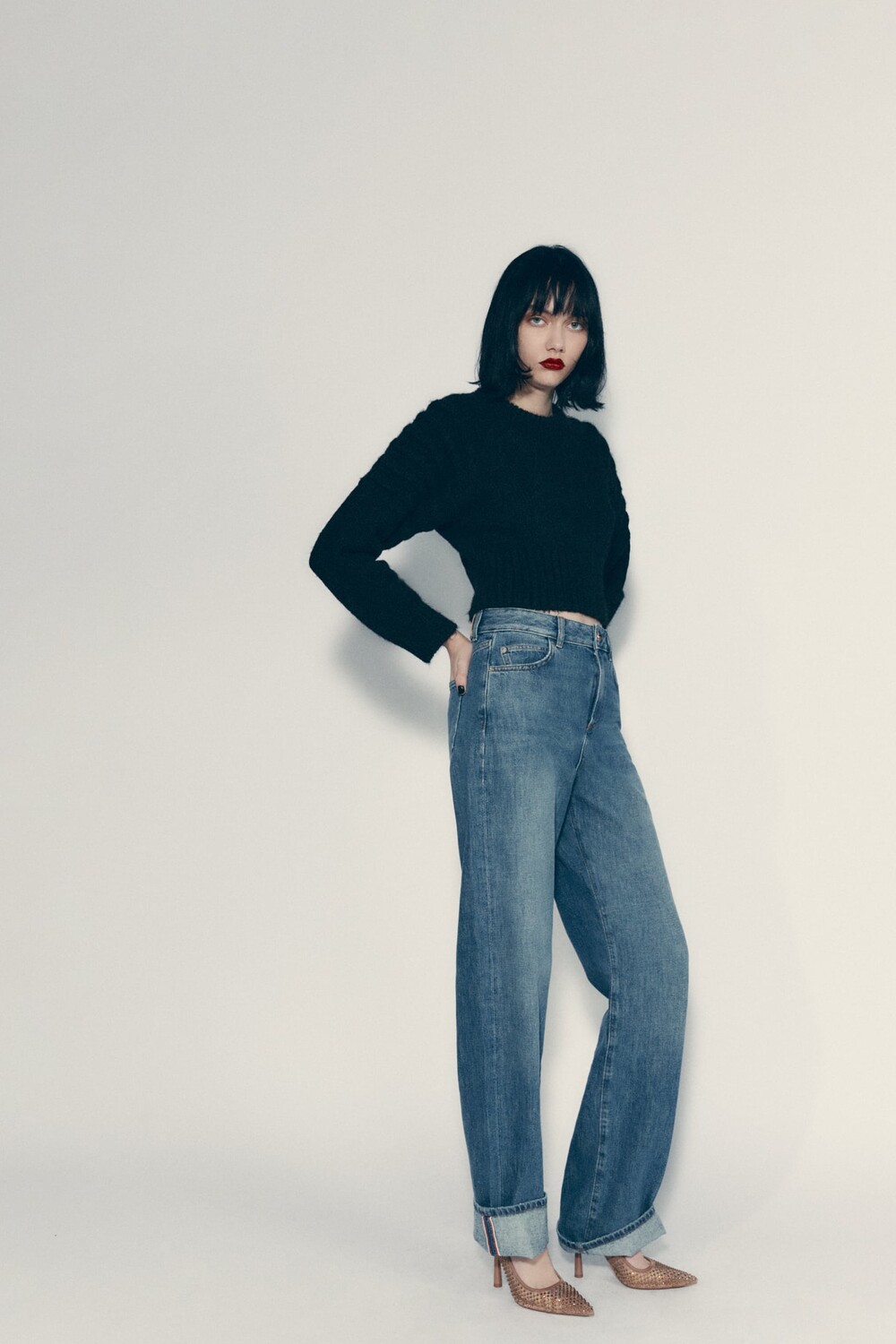 

Сетчатые туфли на высоком каблуке со стразами ZARA, бежевый