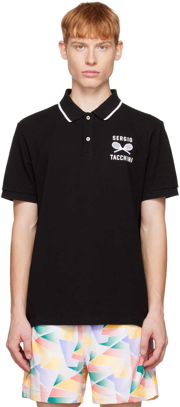 

Черное теннисное поло в стиле ретро Sergio Tacchini, Черный