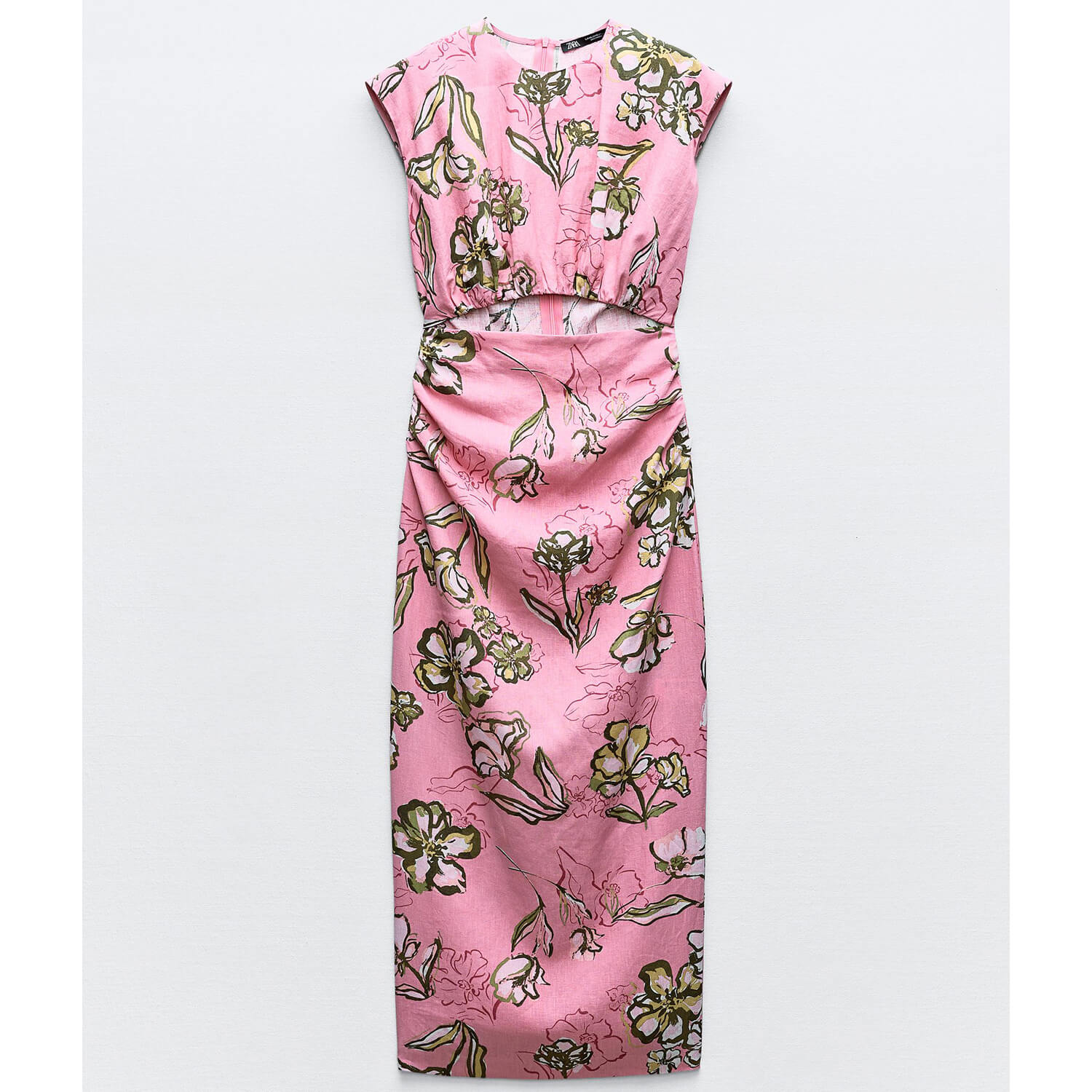 Платье Zara Printed Linen Blend, розовый жилет zara linen blend голубой