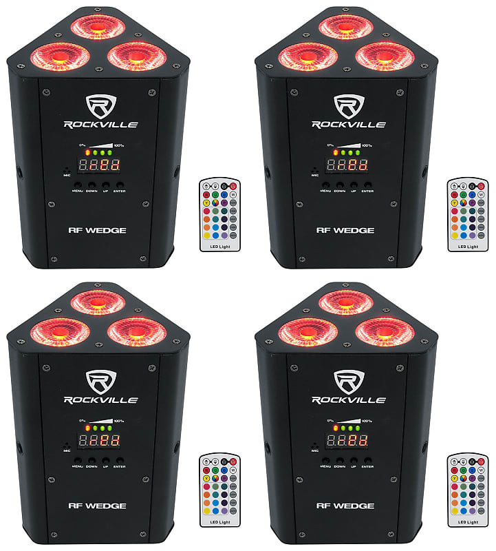 Комплект 4 Rockville RF WEDGE BLACK RGBWA + UV Battery Wireless DMX DJ Up Lights + RF Remotes RF WEDGE BLACK