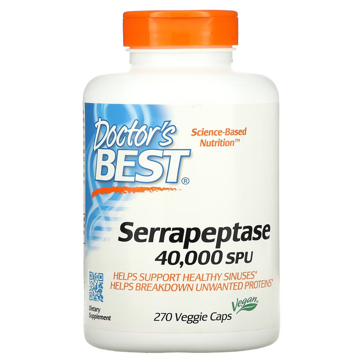 

Doctor's Best серрапептаза, 270 вегетарианских капсул