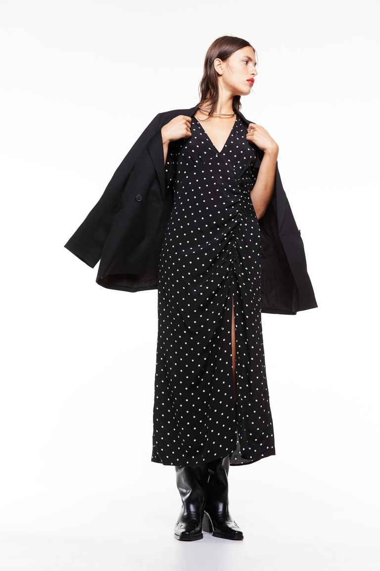 

Платье из крепа с пышными рукавами H&M, черный/точки