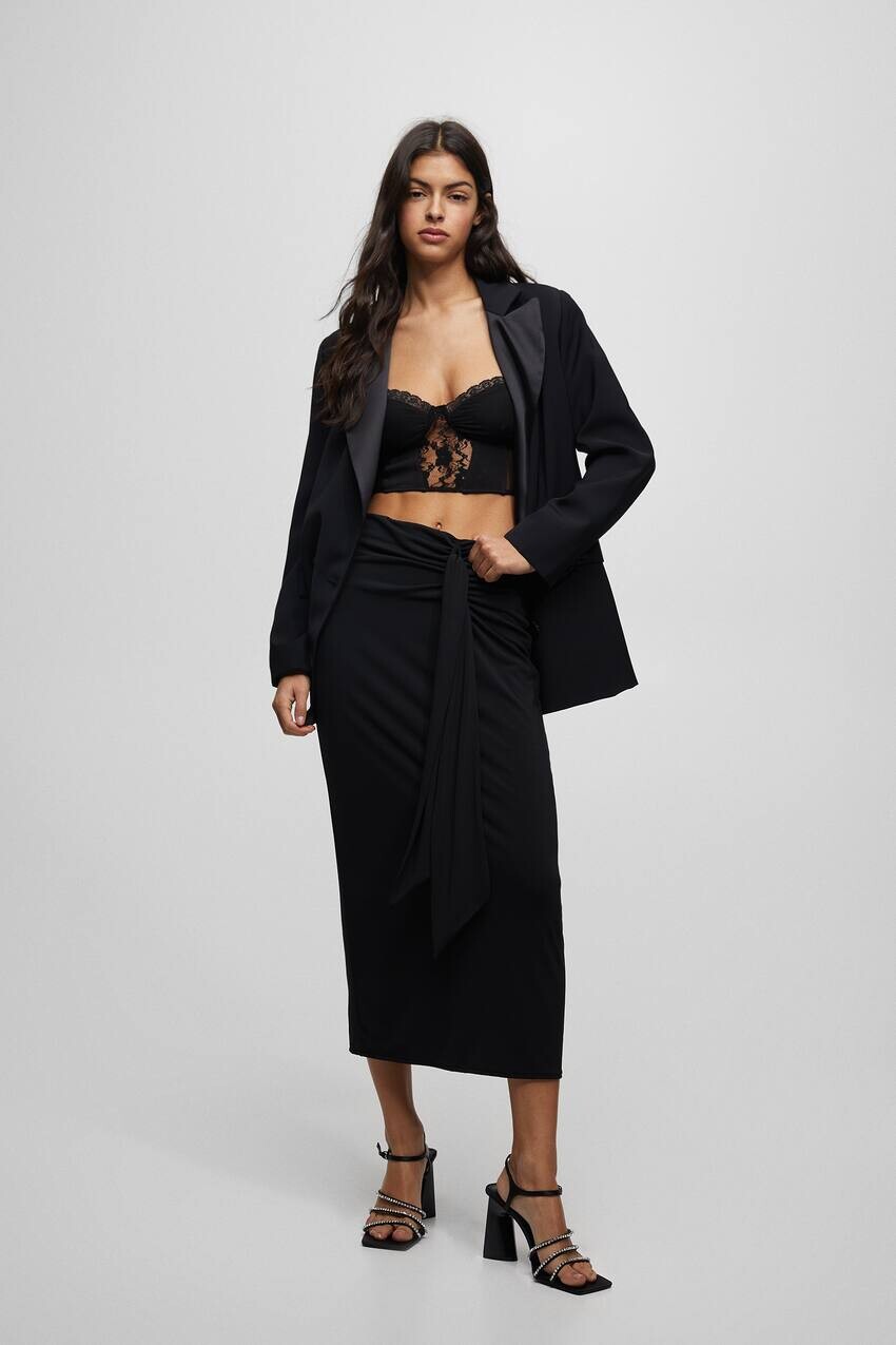 

Юбка миди со сборками Pull&Bear, черный