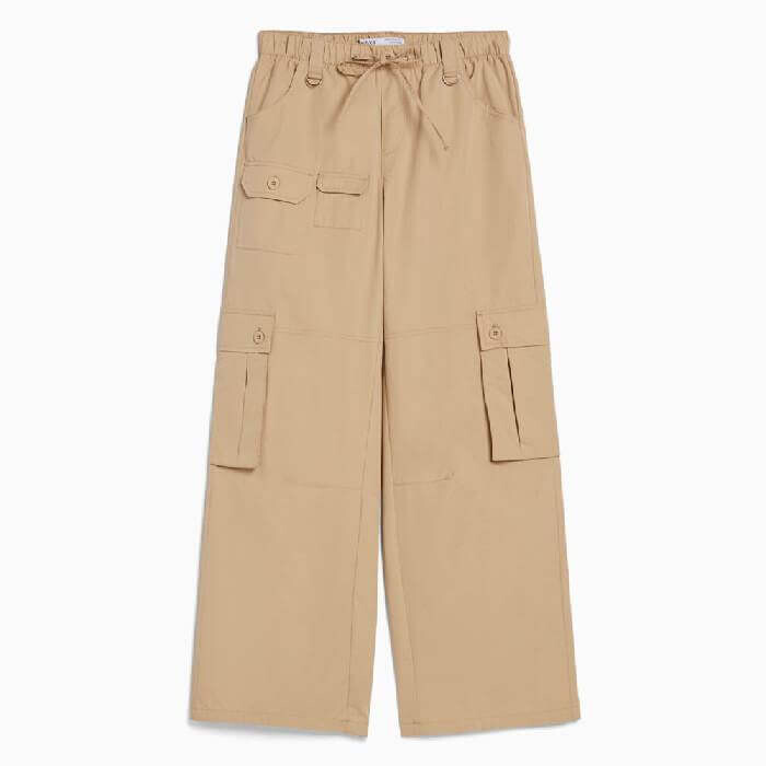 

Брюки Bershka Multipocket Wide-Leg Cargo, бежевый