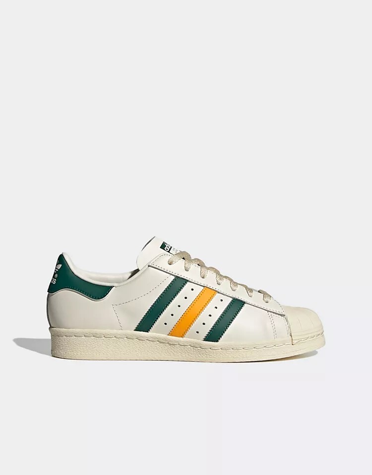 

Бело-зеленые кроссовки adidas Originals Superstar с желтыми полосками, бело-зеленый
