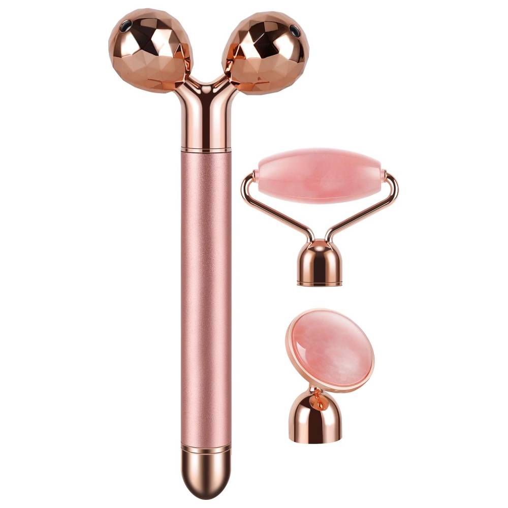 цена Набор для массажа лица Dangshan 3-in-1 Electric Jade Roller 3D Roller, золотисто-розовый