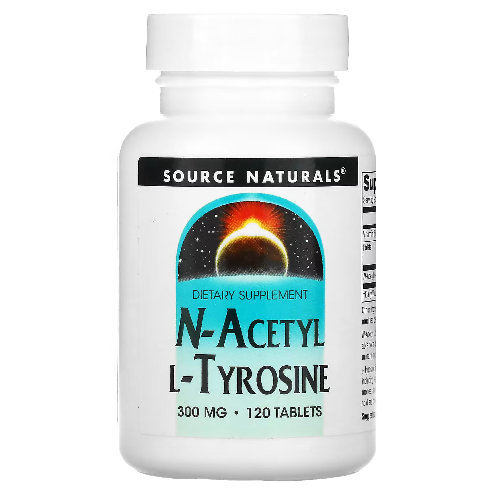 Source Naturals, N-ацетил L-тирозин, 300 мг, 120 таблеток source naturals ccm кальций 300 мг 120 таблеток