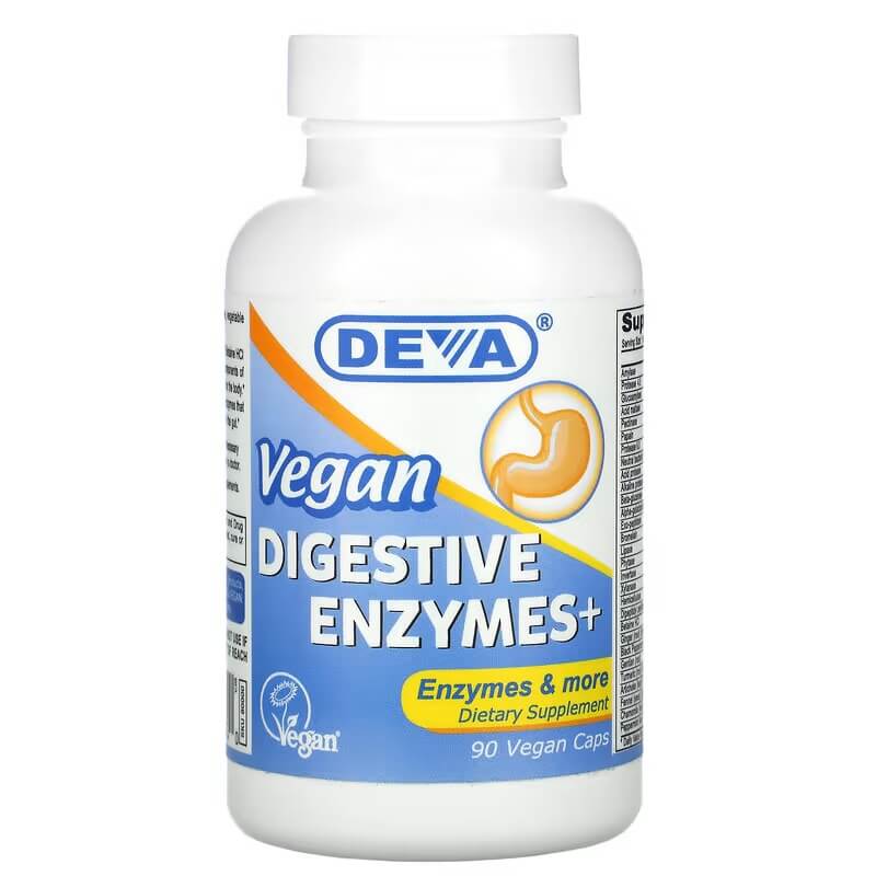 Веганские пищеварительные ферменты Deva, 90 капсул codeage ферментированные пищеварительные ферменты с пробиотиками и пребиотиками 90 капсул