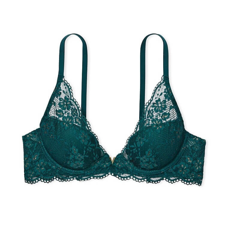 

Бюстгальтер Victoria's Secret Love Cloud Lightly Lined Lace Plunge, темно-зеленый