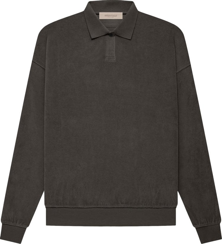 Лонгслив Fear of God Essentials Velour Long-Sleeve Polo 'Off Black', черный - фото