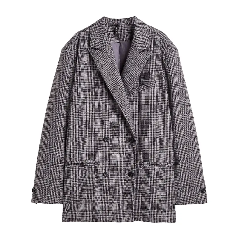 

Пиджак H&M Double Breasted, серый/клетка