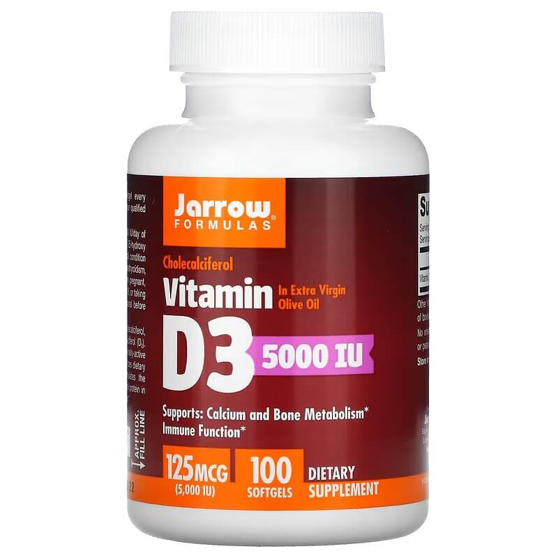 Витамин D3 Jarrow Formulas холекальциферол 125 мкг 5000 МЕ, 100 мягких таблеток витамин d3 2500 ме jarrow formulas 100 капсул