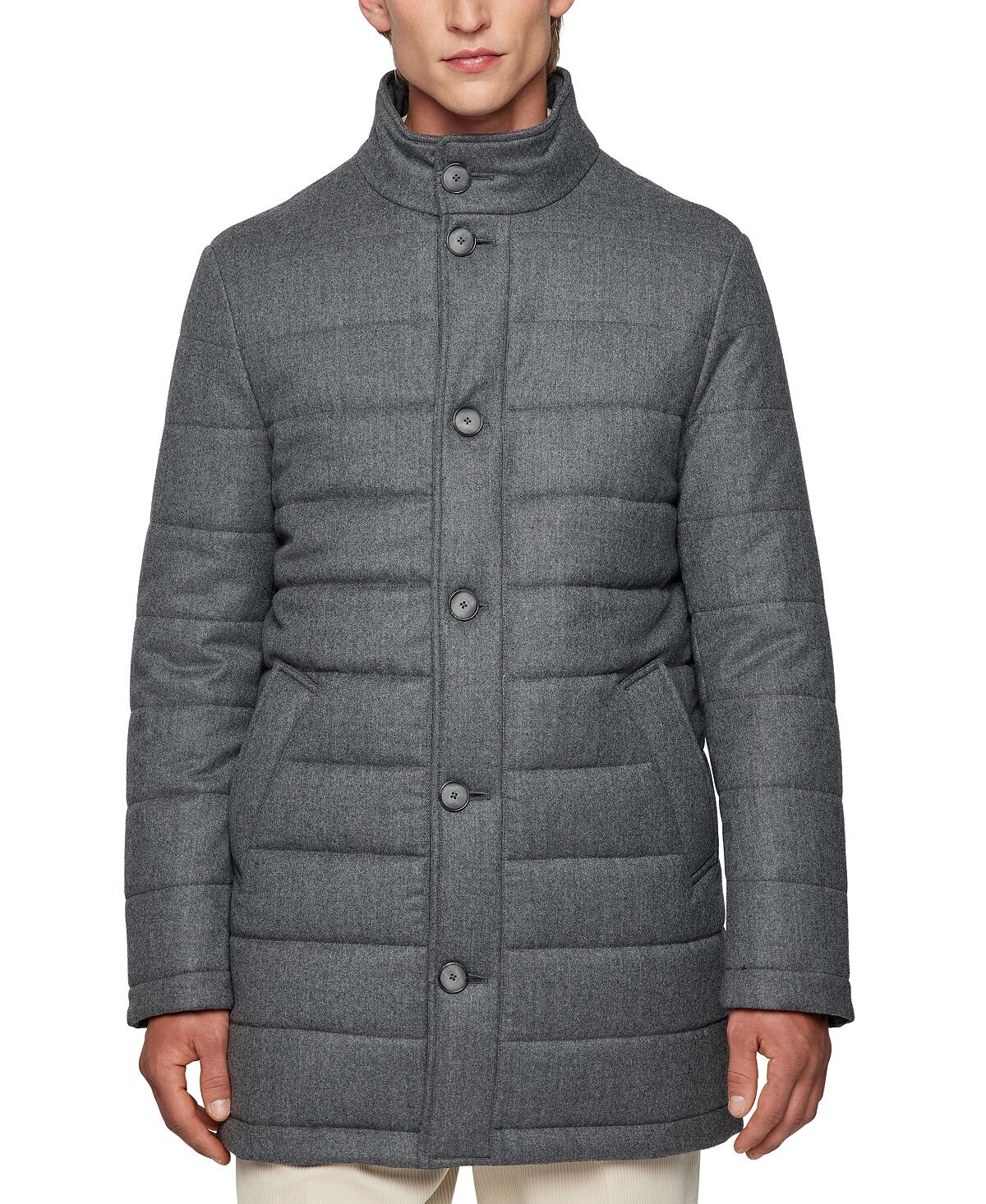 

Мужское приталенное пальто boss Hugo Boss, серебряный