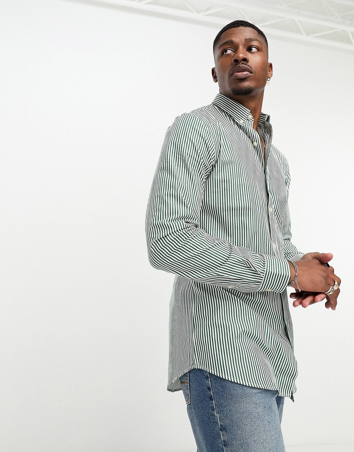 

Рубашка Polo Ralph Lauren Icon Logo Stripe Stretch Poplin, белый, зеленый