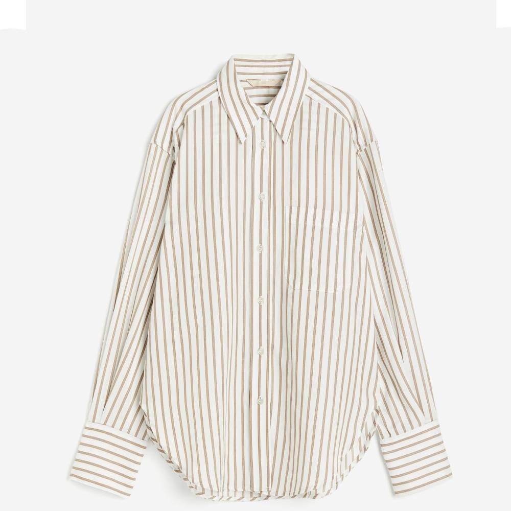 

Рубашка H&M Loose-fit, белый/бежевый