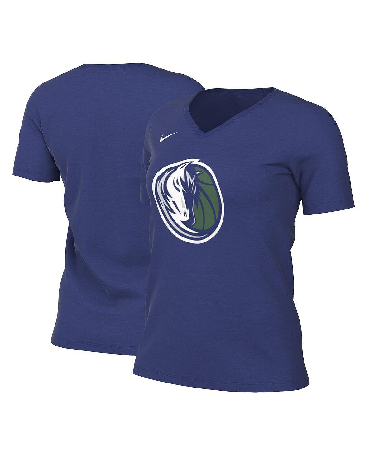 

Женская синяя футболка dallas mavericks 2022/23 city edition essential с v-образным вырезом Nike, синий
