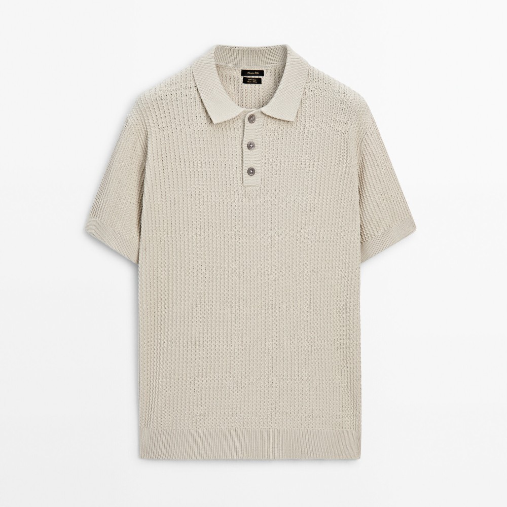 Футболка-поло Massimo Dutti Short Sleeve Textured Knit, бежевый футболка поло massimo dutti comfortable short sleeve черный