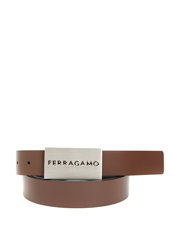 

Коричневый мужской кожаный ремень с логотипом Ferragamo