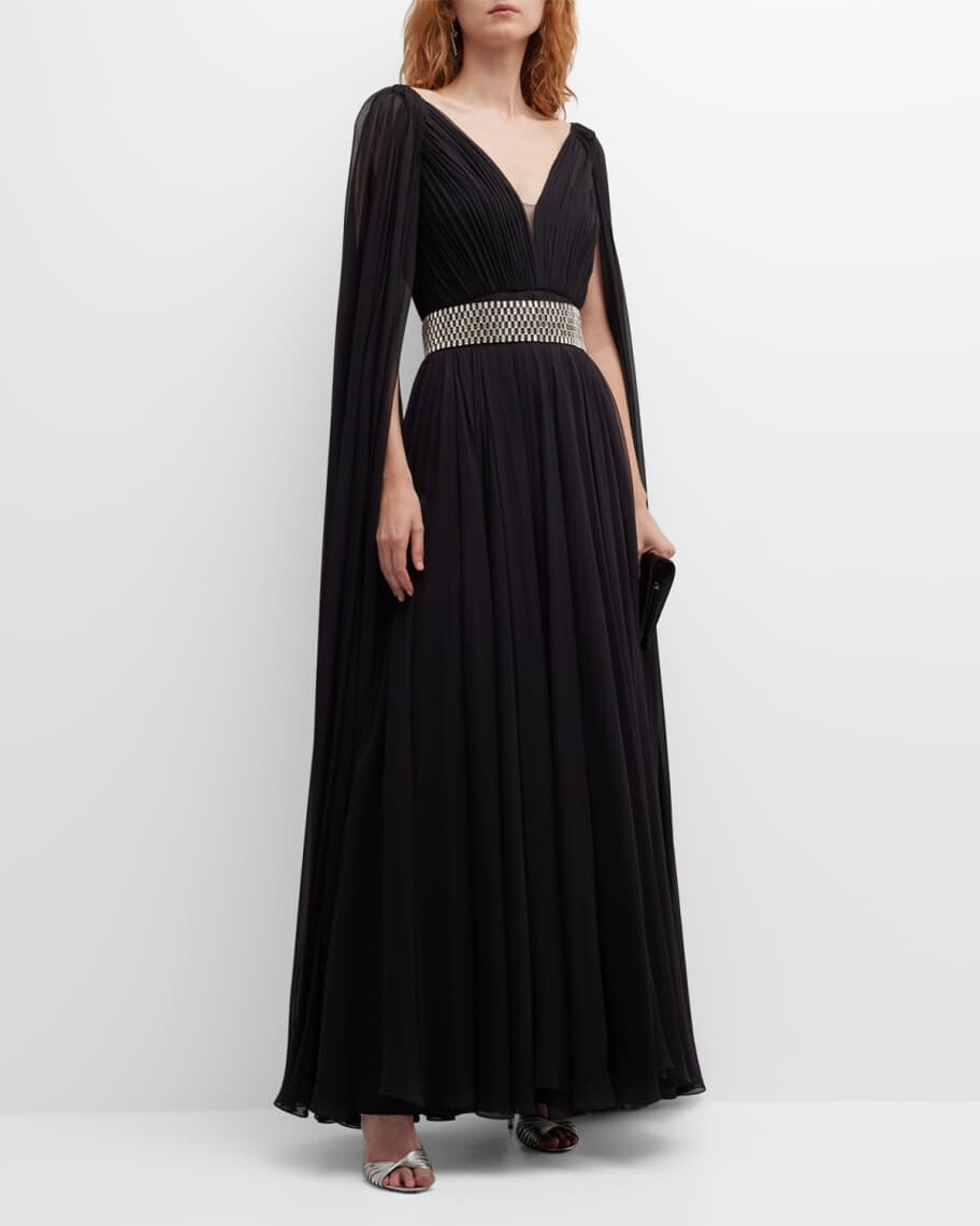 

Плиссе-платье Veronica с кристаллами и накидкой на рукавах Jenny Packham