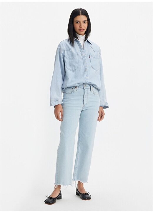

Голубые женские джинсовые брюки с завышенной талией RIBCAGE STRAIGHT ANKLE PRETTY DIVA Levis, синий
