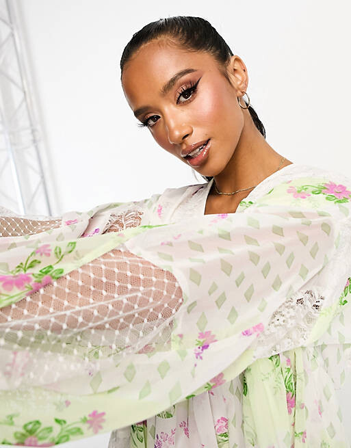 

Платье макси с блузками и рукавами-трапециями ASOS DESIGN Petite из смешанного кружева