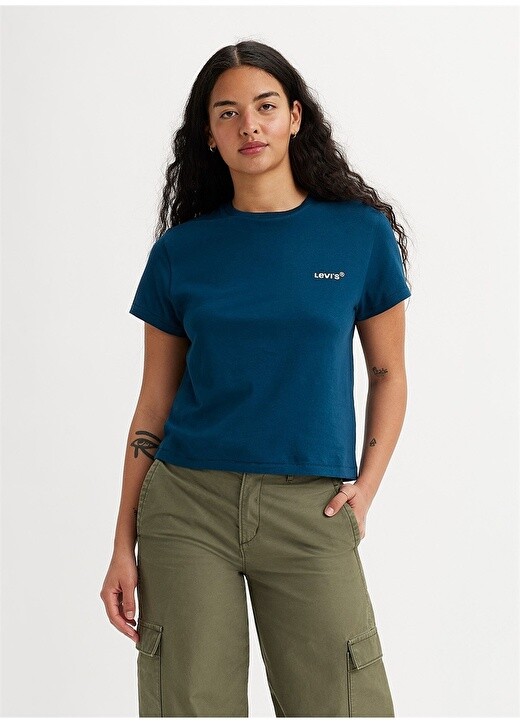 

Однотонная синяя женская футболка с круглым вырезом Levis, Синий