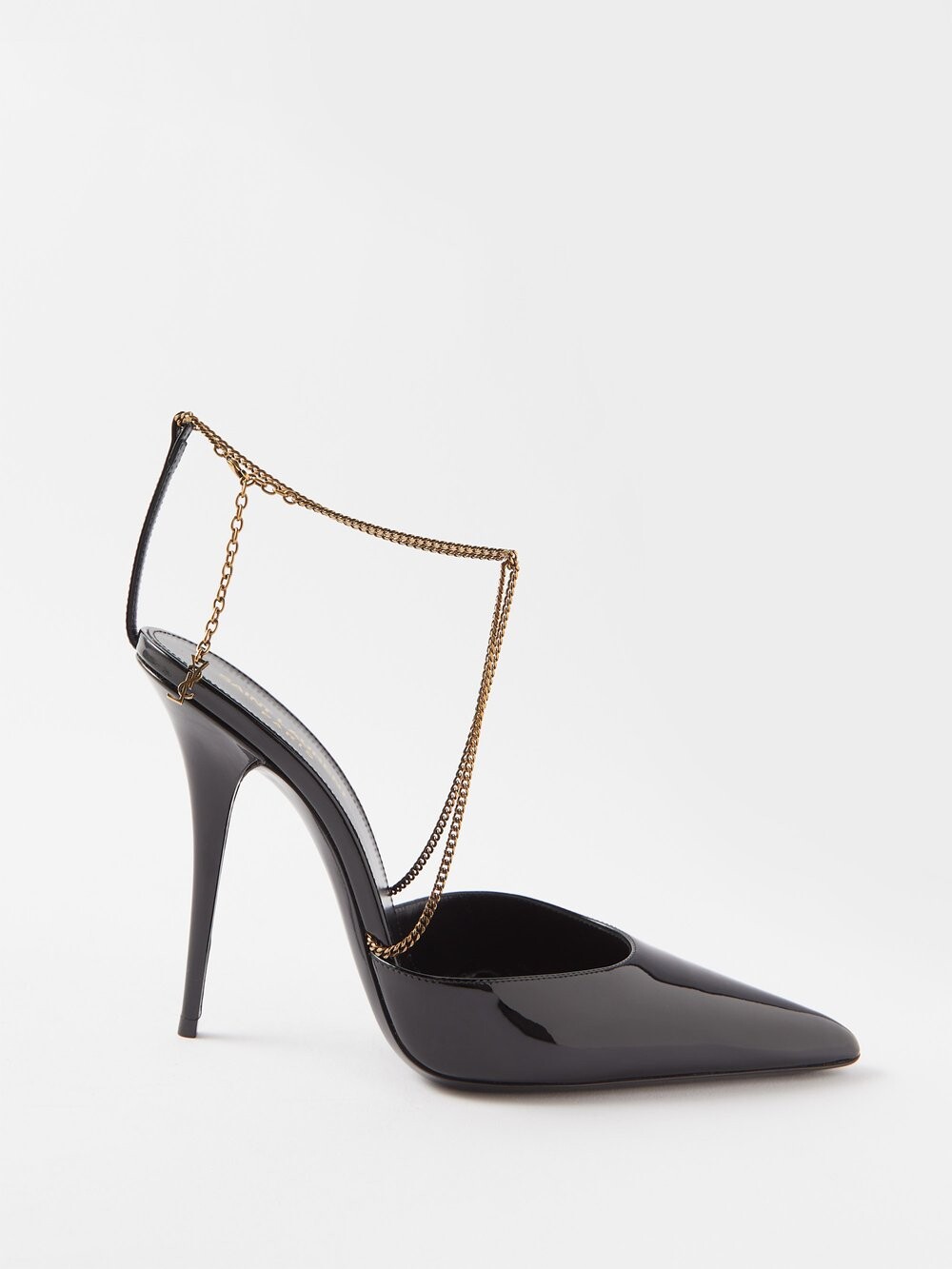 

Босоножки claw 110 из лакированной кожи с цепочкой Saint Laurent, черный