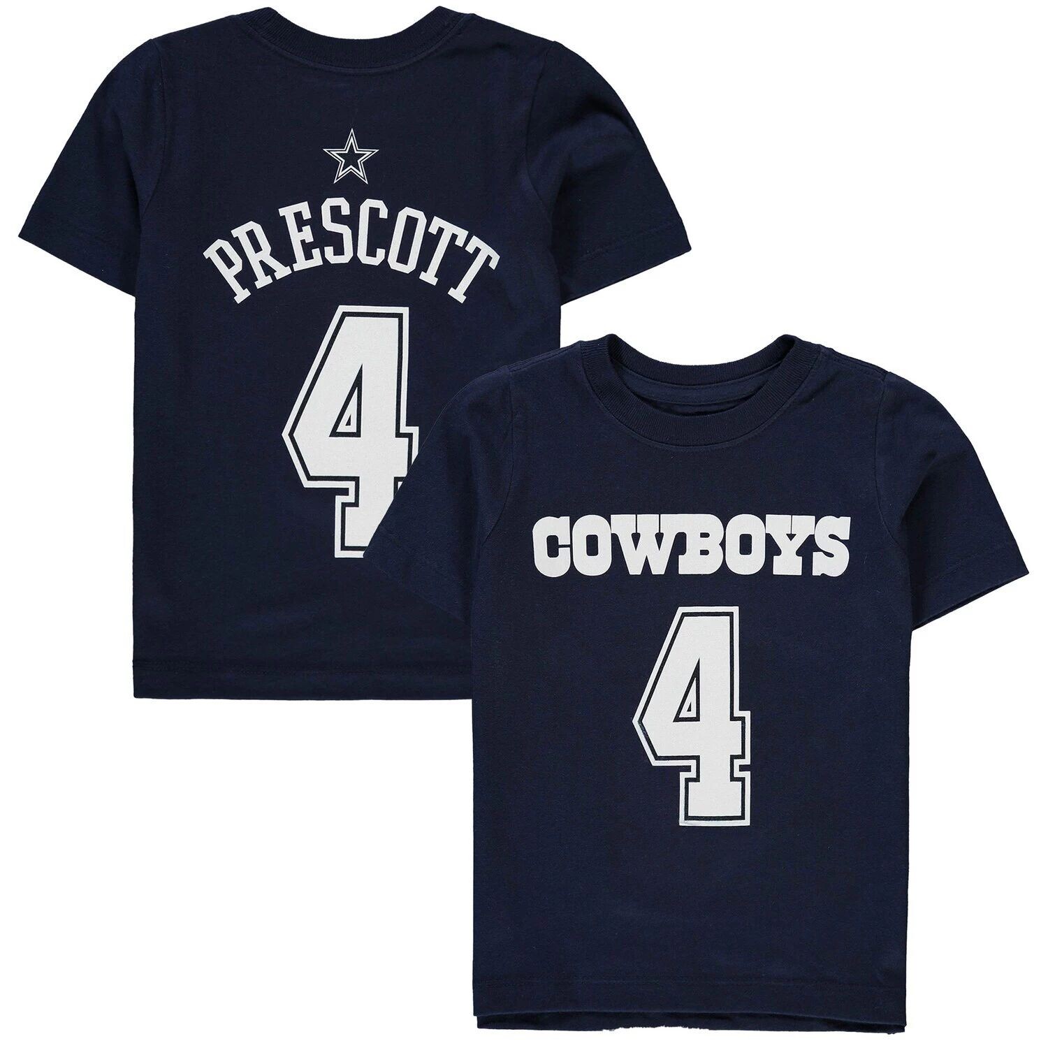 

Темно-синяя футболка Dallas Cowboys Mainliner Dak Prescott для дошкольников с именем и номером игрока Outerstuff