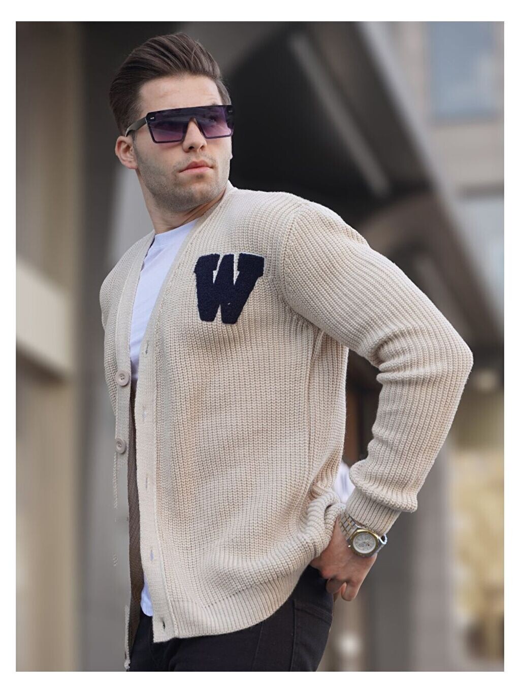 

Мужской трикотажный кардиган Slim Fit с воротником-шалью и вышивкой Madmextt