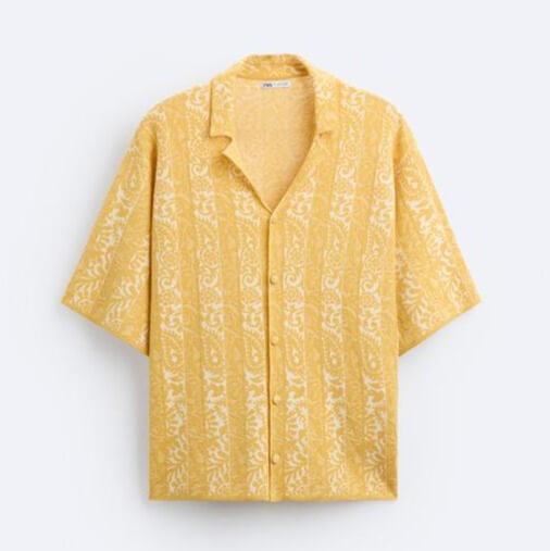 Рубашка Zara Contrast Jacquard Knit, желтый комбинированная рубашка zara contrast knit poplin красный белый
