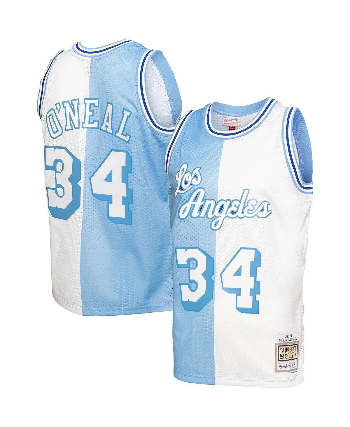 

Мужская футболка shaquille o'neal powder blue, white los angeles lakers hardwood classics 1996-97 split swingman jersey Mitchell & Ness, мульти