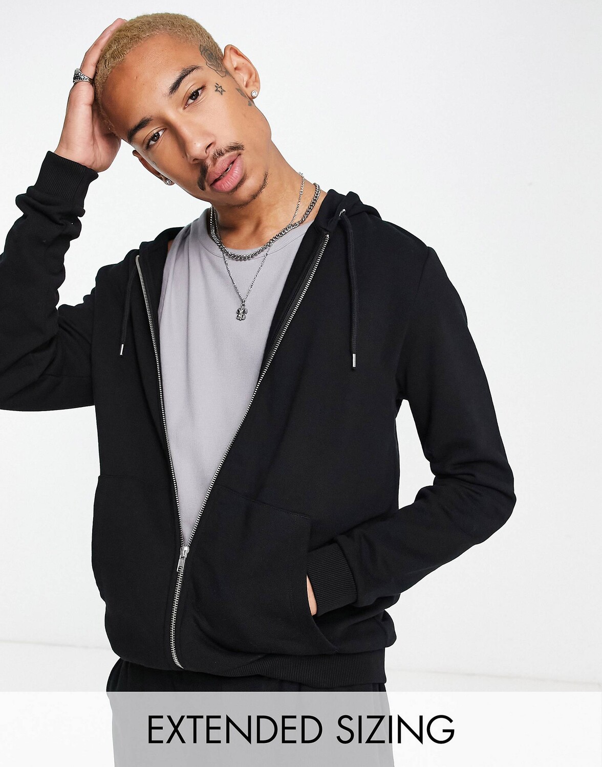 

Черная худи на молнии ASOS DESIGN