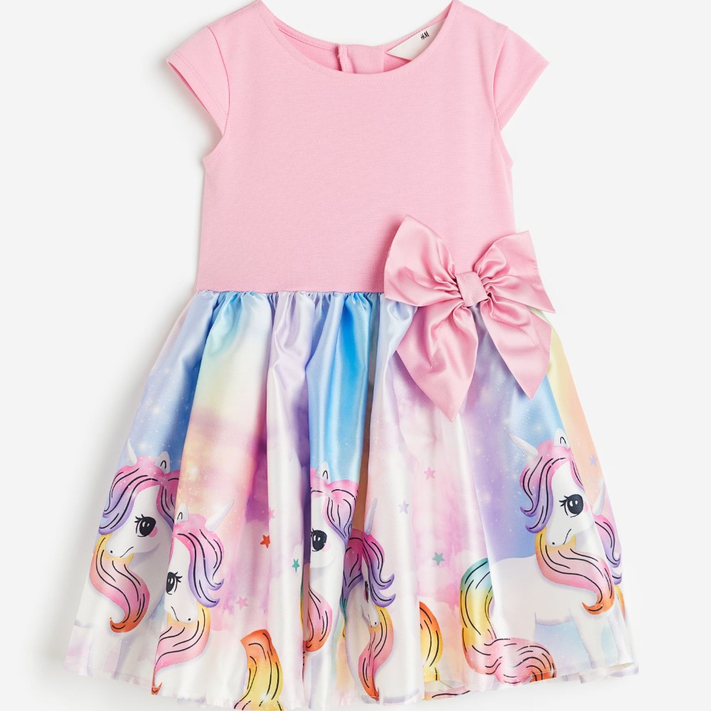 Платье H&M Kids Flared-skirt Unicorns, светло-розовый платье с рукавом 3 4 и декоративным бантом серое из плотного трикотажа button blue