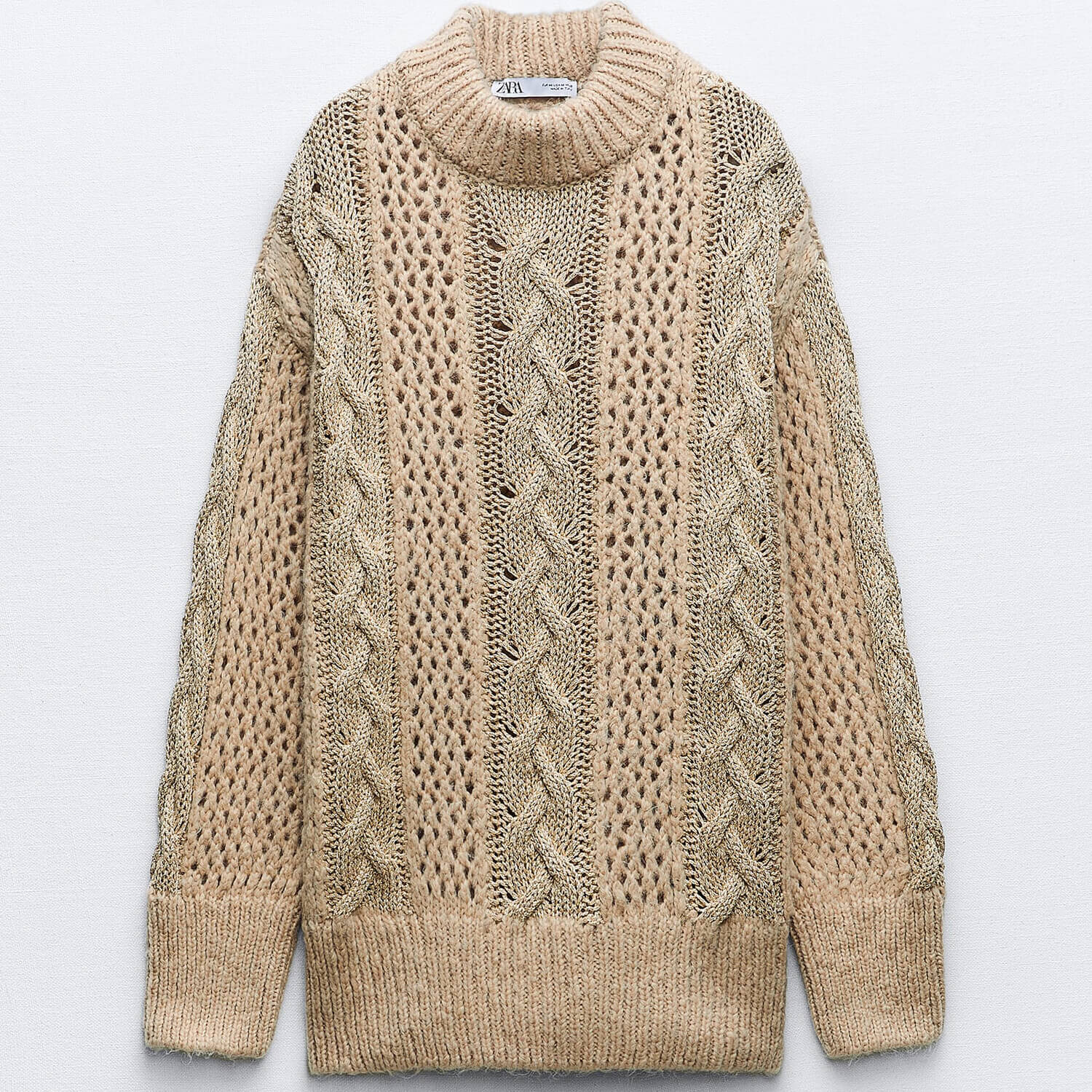 

Свитер Zara Cable-Knit With Metallic Thread, бежевый