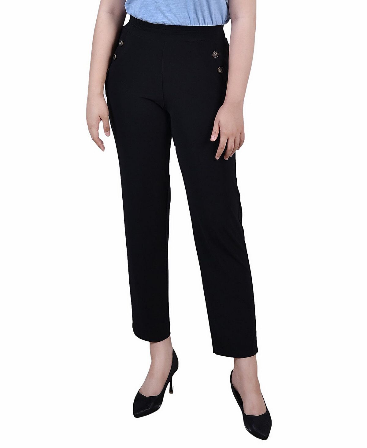 

Брюки без застежек с широкой талией petite missy NY Collection, черный