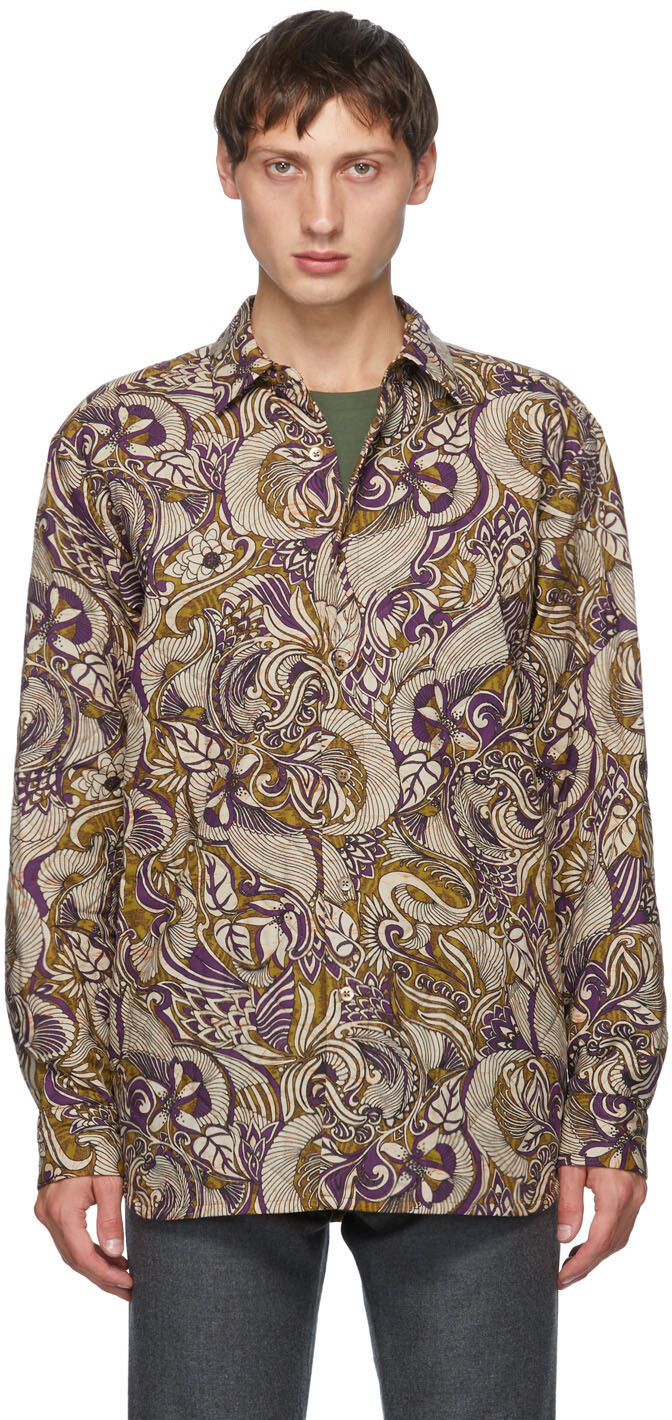 

Коричнево-фиолетовая стеганая рубашка Dries Van Noten