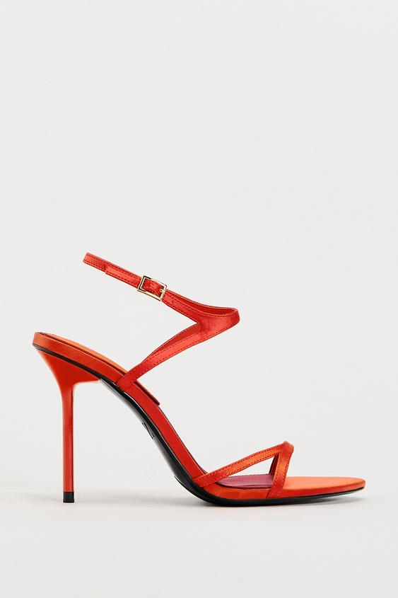 Сандалии Zara High Heel Strappy, оранжевый сандалии zara metallic heel leather золотистый